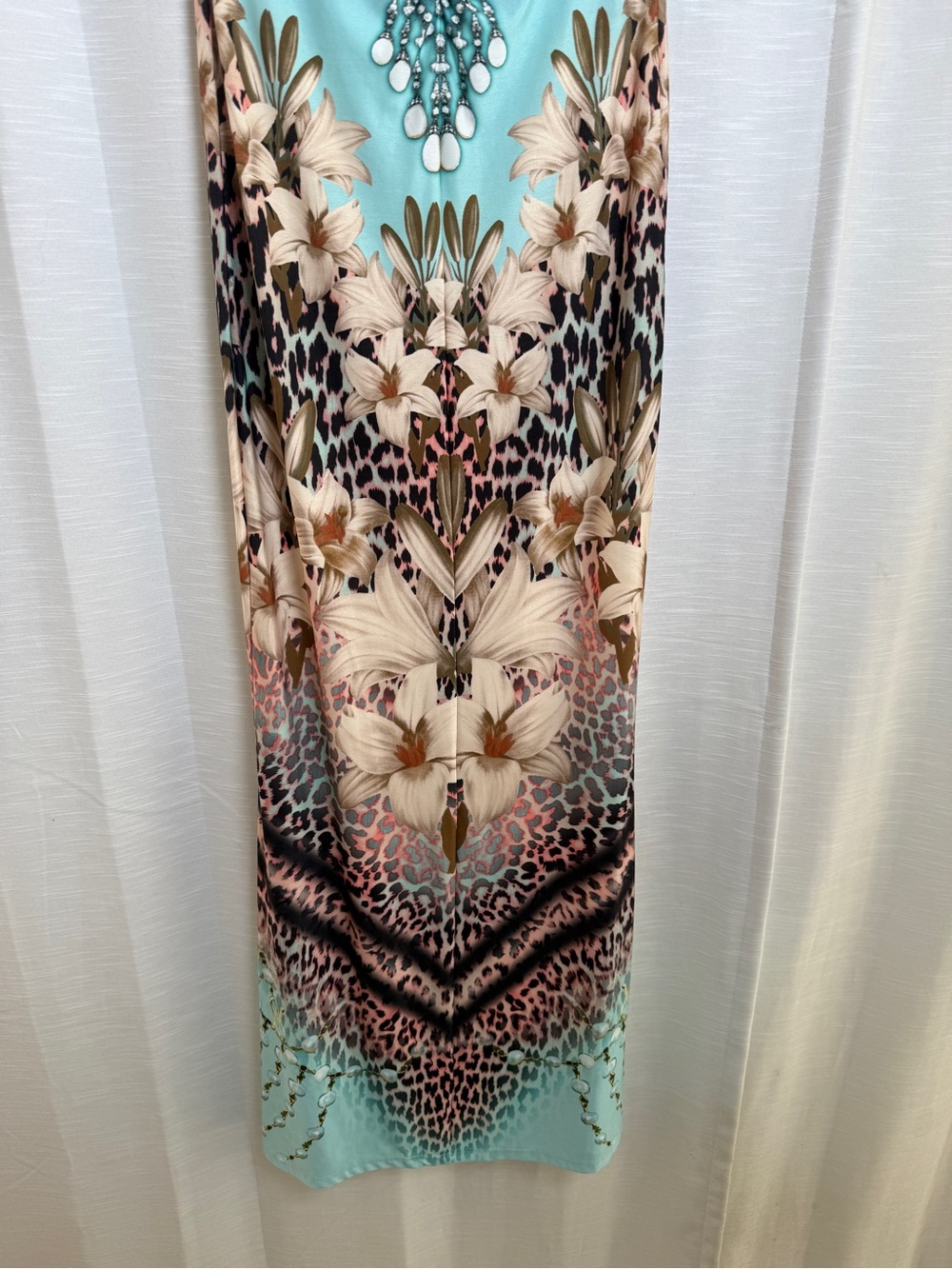 VENUS Tropical Floral Leopard Print Halter Maxi Dress Resort Vacation | Size XS - Picture 8 of 13